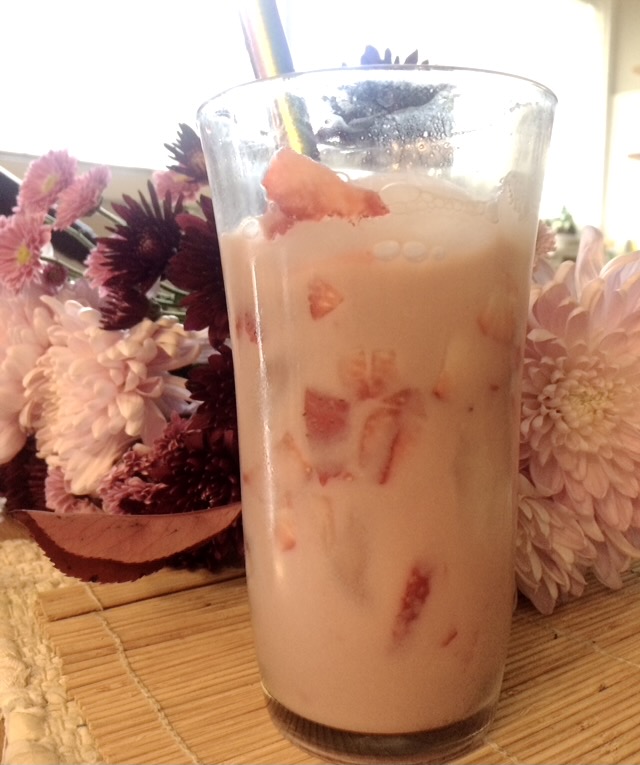 Iced hibiscus berry tea with coconut milk